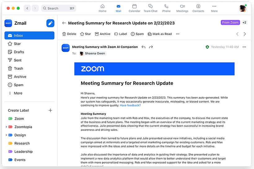 zoom workplace meeting summary screenshot